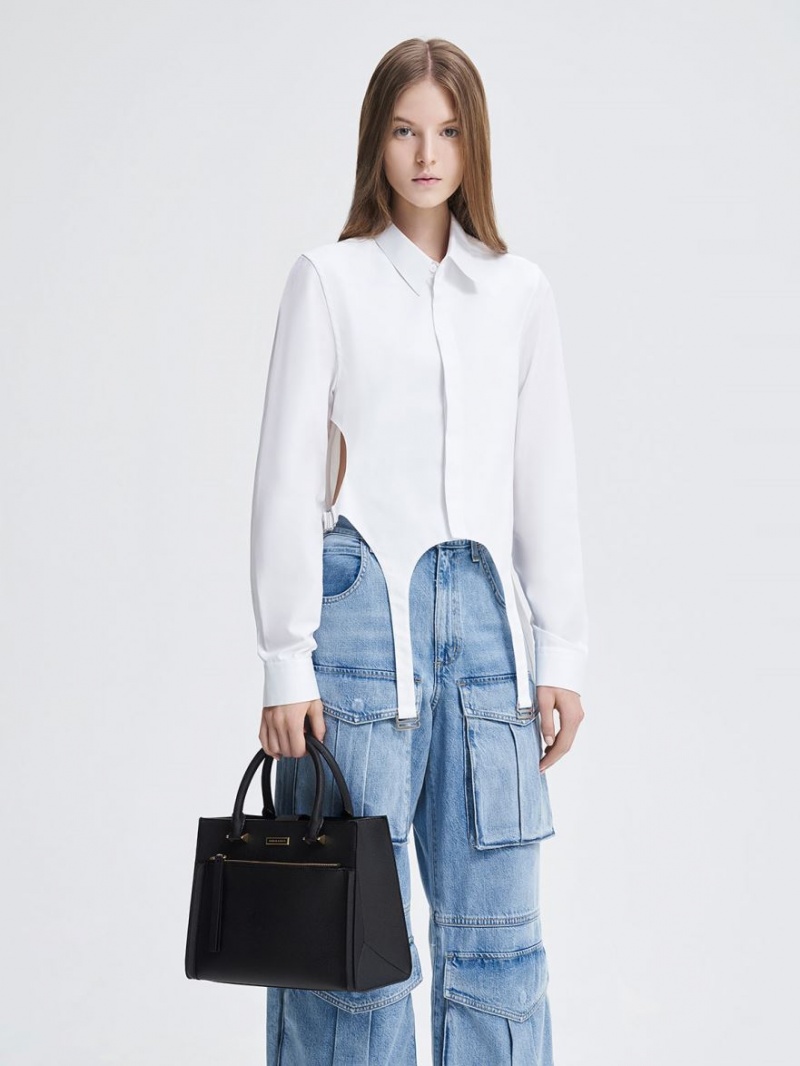 τσάντεσ tote Charles And Keith Double Handle Front Zip μαυρα | 74593-YODM