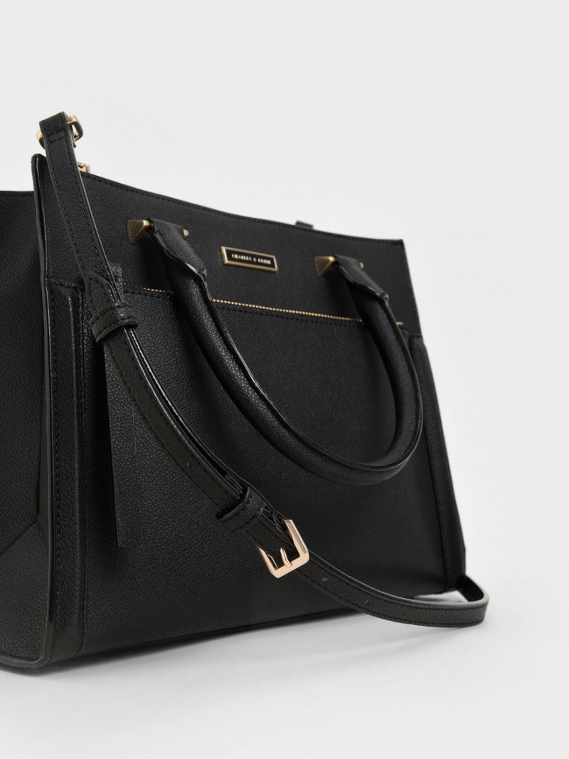 τσάντεσ tote Charles And Keith Double Handle Front Zip μαυρα | 74593-YODM