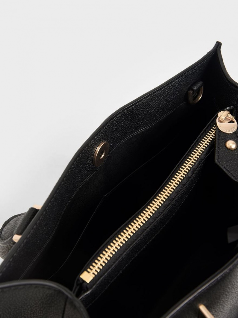 τσάντεσ tote Charles And Keith Double Handle Front Zip μαυρα | 74593-YODM