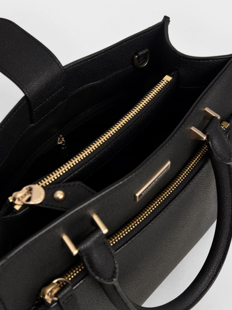 τσάντεσ tote Charles And Keith Double Handle Front Zip μαυρα | 74593-YODM