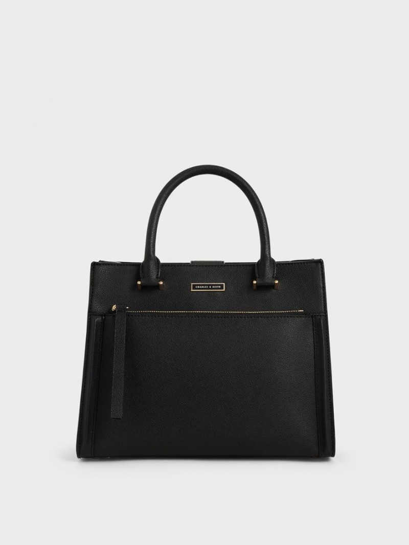 τσάντεσ tote Charles And Keith Double Handle Front Zip μαυρα | 74593-YODM