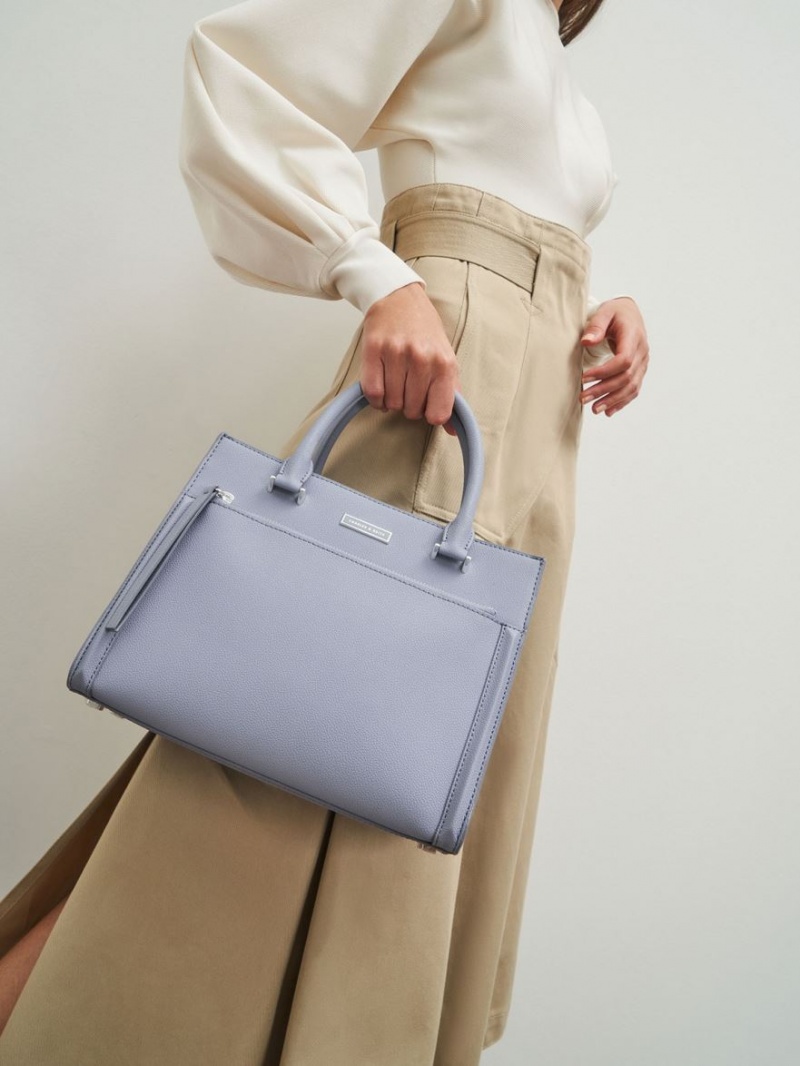 τσάντεσ tote Charles And Keith Double Handle Front Zip ανοιχτο μπλε | 07829-UHLZ