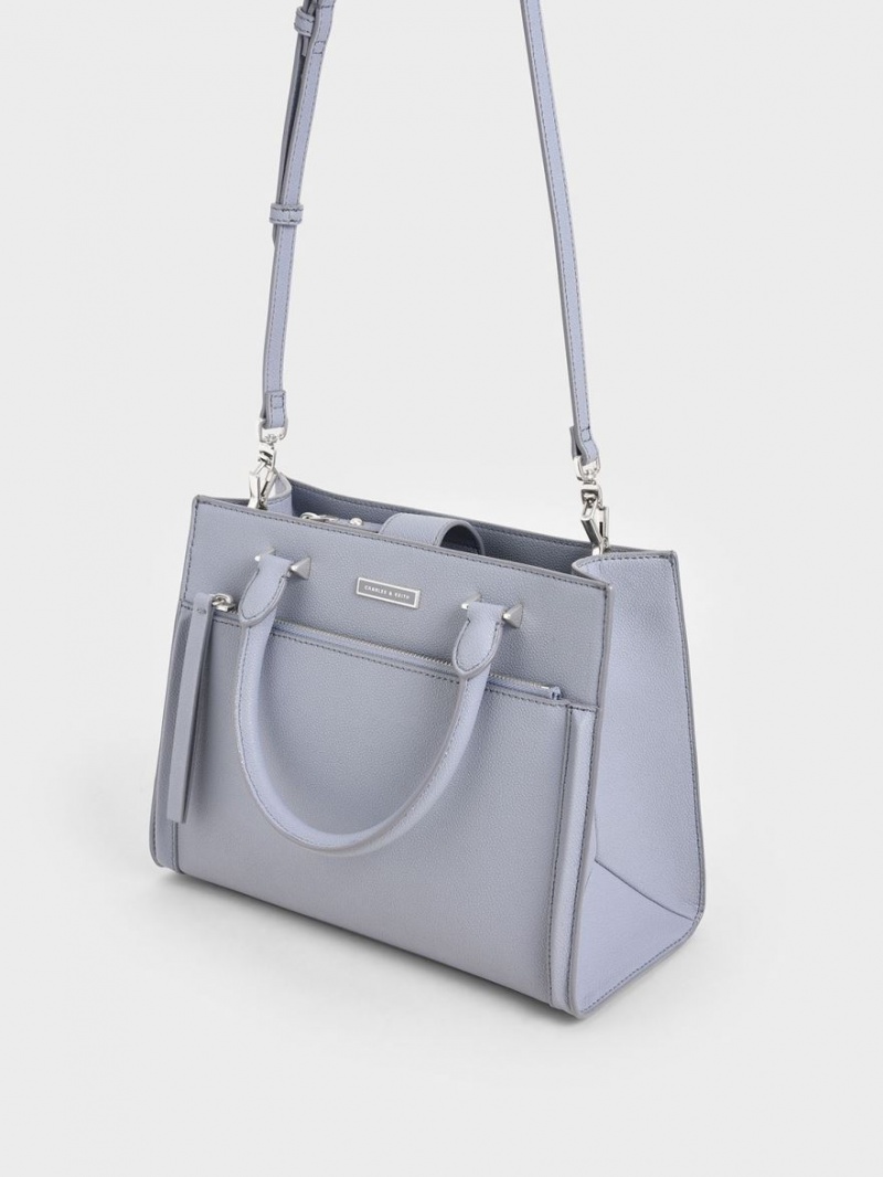 τσάντεσ tote Charles And Keith Double Handle Front Zip ανοιχτο μπλε | 07829-UHLZ