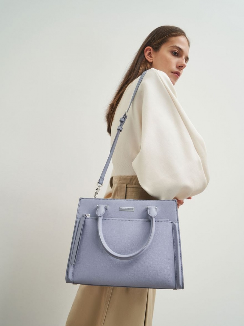 τσάντεσ tote Charles And Keith Double Handle Front Zip ανοιχτο μπλε | 07829-UHLZ