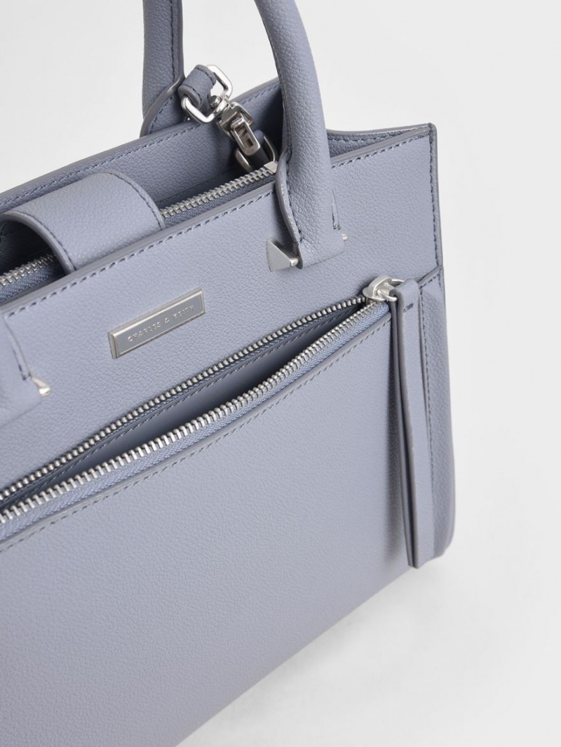 τσάντεσ tote Charles And Keith Double Handle Front Zip ανοιχτο μπλε | 07829-UHLZ