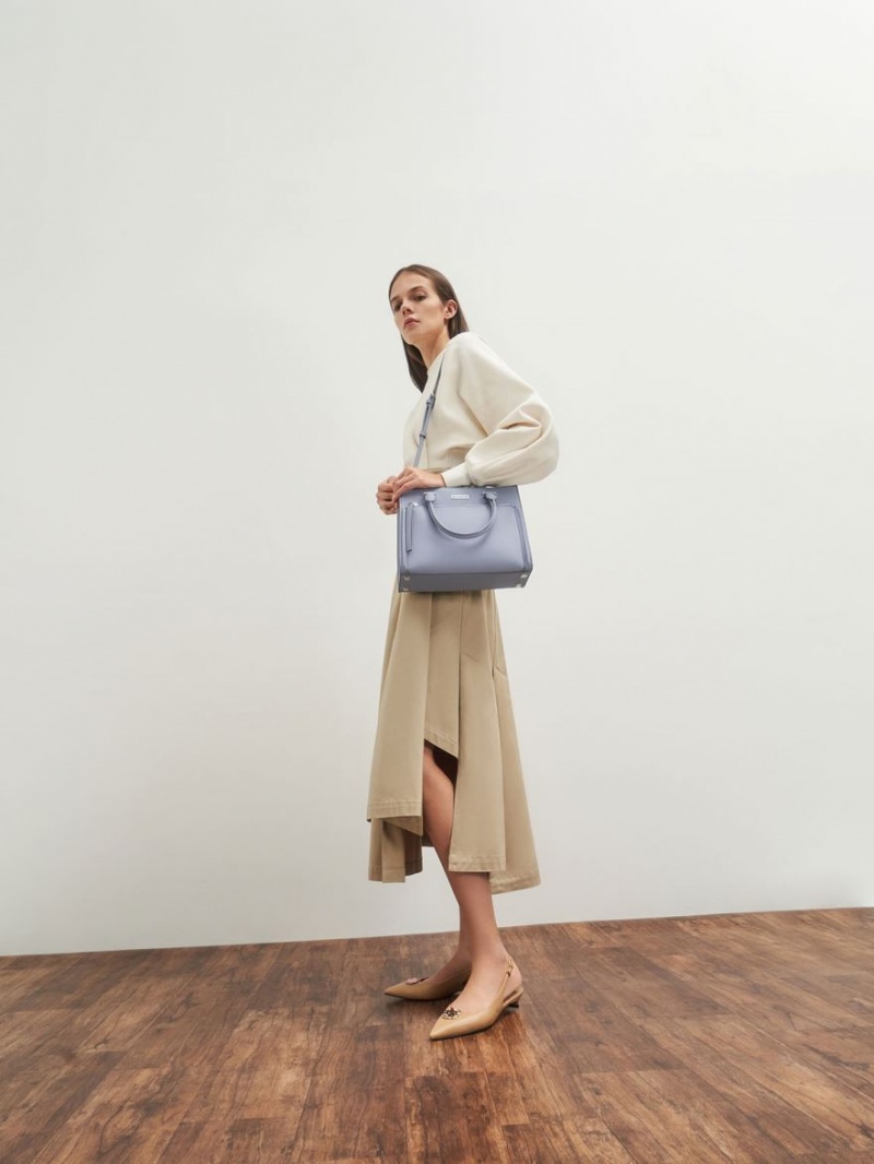 τσάντεσ tote Charles And Keith Double Handle Front Zip ανοιχτο μπλε | 07829-UHLZ