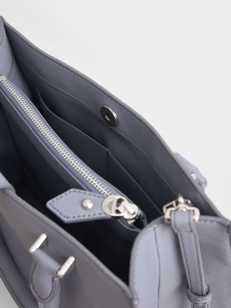 τσάντεσ tote Charles And Keith Double Handle Front Zip ανοιχτο μπλε | 07829-UHLZ