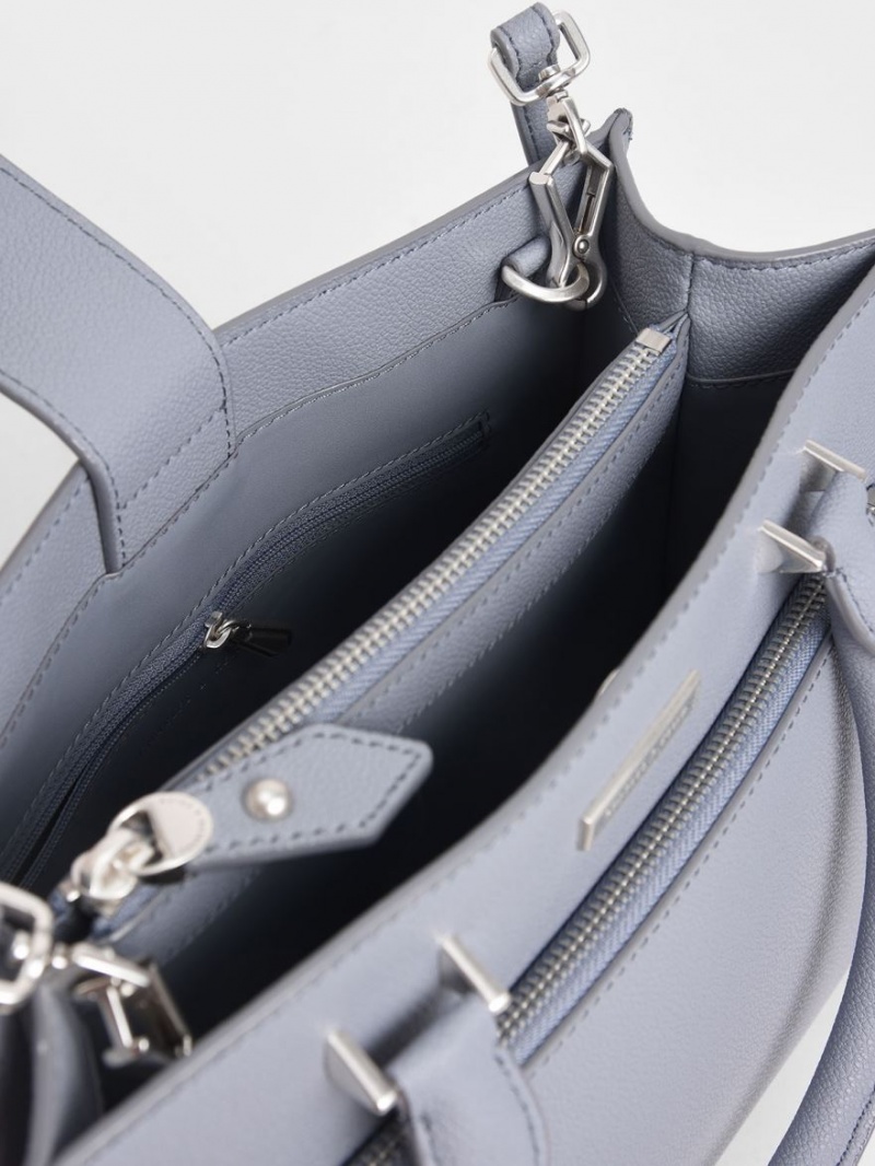 τσάντεσ tote Charles And Keith Double Handle Front Zip ανοιχτο μπλε | 07829-UHLZ