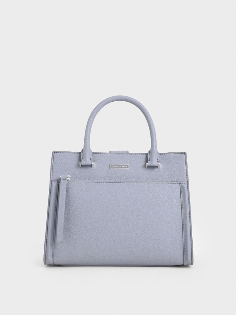 τσάντεσ tote Charles And Keith Double Handle Front Zip ανοιχτο μπλε | 07829-UHLZ