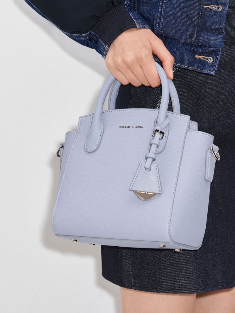 τσάντεσ tote Charles And Keith Double Handle Trapeze ανοιχτο μπλε | 24679-HJXL