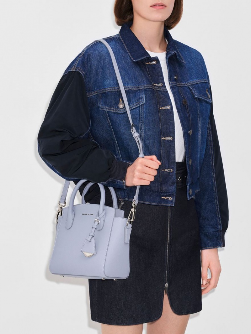 τσάντεσ tote Charles And Keith Double Handle Trapeze ανοιχτο μπλε | 24679-HJXL