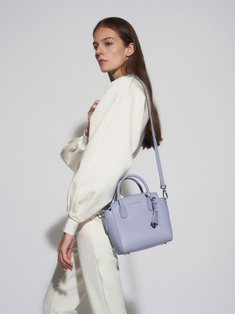 τσάντεσ tote Charles And Keith Double Handle Trapeze ανοιχτο μπλε | 24679-HJXL