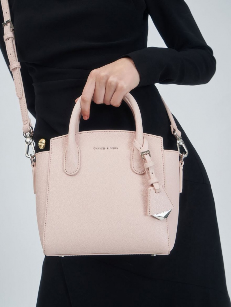 τσάντεσ tote Charles And Keith Double Handle Trapeze ανοιχτο ροζ | 72813-LANR