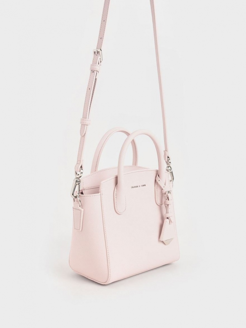 τσάντεσ tote Charles And Keith Double Handle Trapeze ανοιχτο ροζ | 72813-LANR