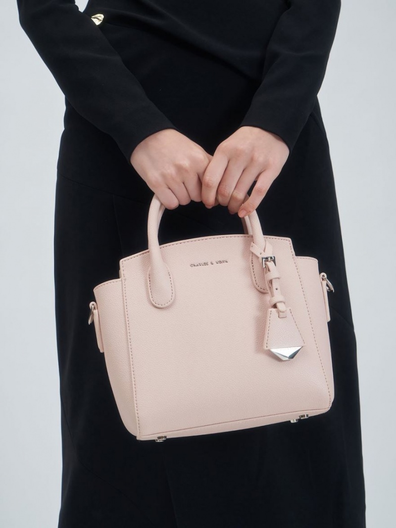 τσάντεσ tote Charles And Keith Double Handle Trapeze ανοιχτο ροζ | 72813-LANR