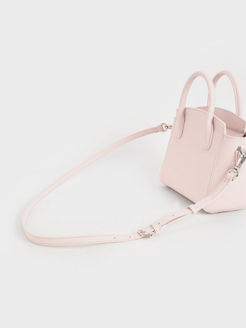τσάντεσ tote Charles And Keith Double Handle Trapeze ανοιχτο ροζ | 72813-LANR