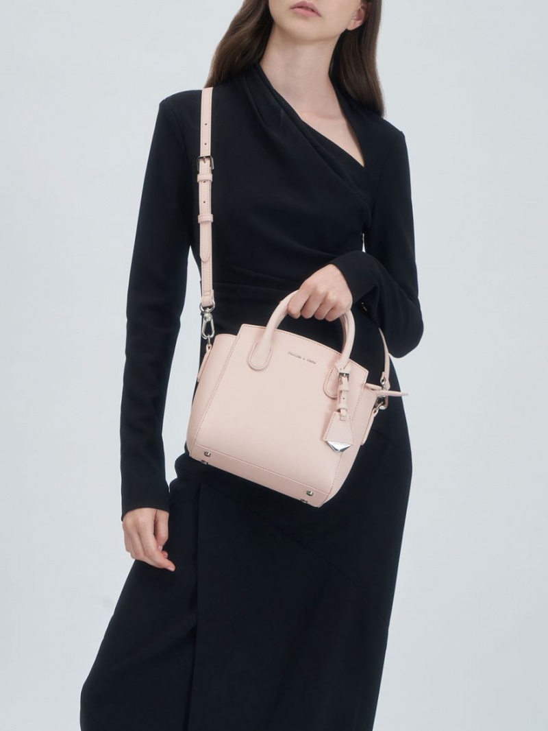 τσάντεσ tote Charles And Keith Double Handle Trapeze ανοιχτο ροζ | 72813-LANR