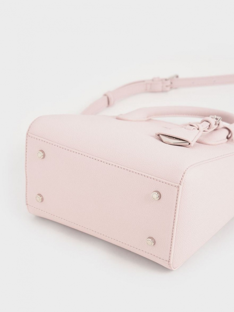 τσάντεσ tote Charles And Keith Double Handle Trapeze ανοιχτο ροζ | 72813-LANR