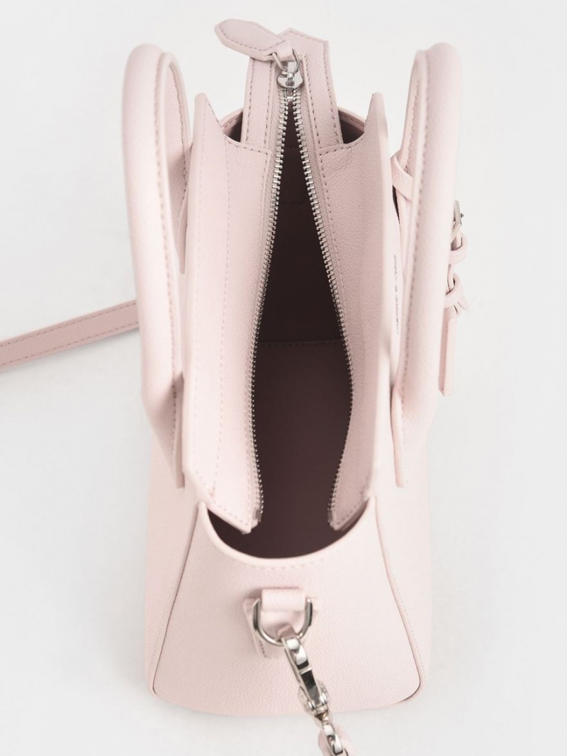 τσάντεσ tote Charles And Keith Double Handle Trapeze ανοιχτο ροζ | 72813-LANR