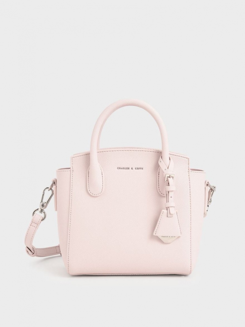 τσάντεσ tote Charles And Keith Double Handle Trapeze ανοιχτο ροζ | 72813-LANR