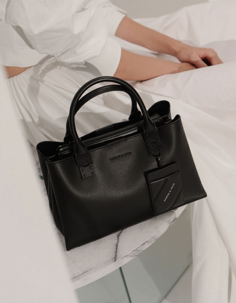 τσάντεσ tote Charles And Keith Double Top Handle Structured μαυρα | 03976-CZST