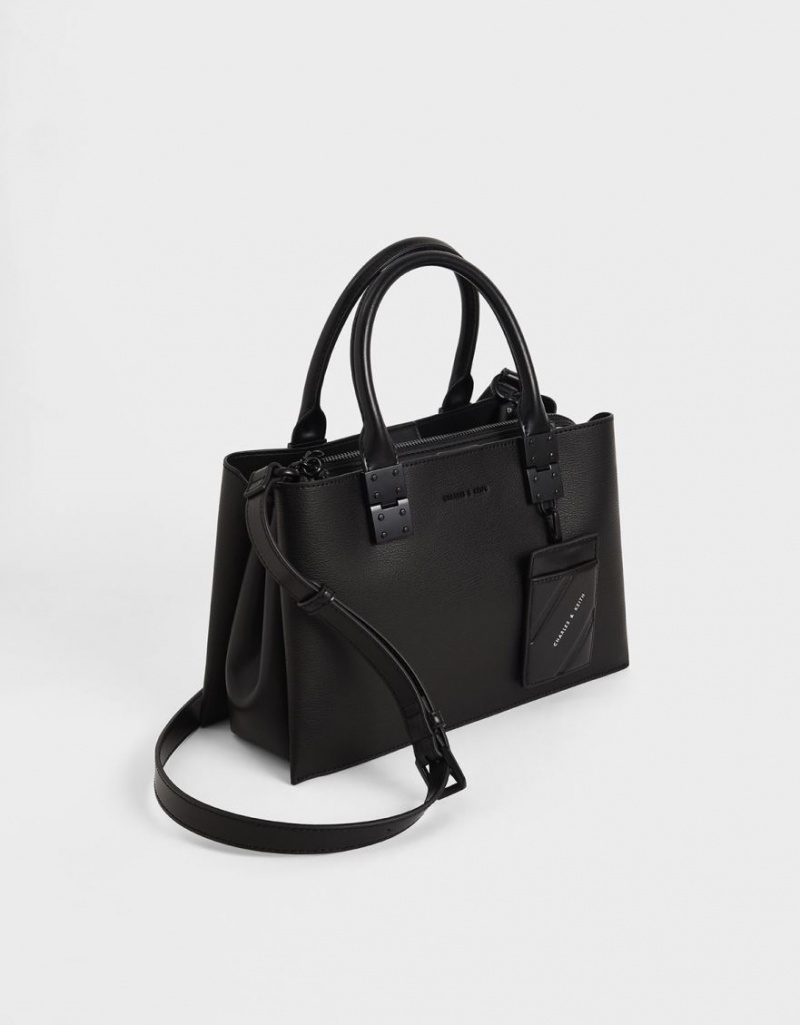 τσάντεσ tote Charles And Keith Double Top Handle Structured μαυρα | 03976-CZST