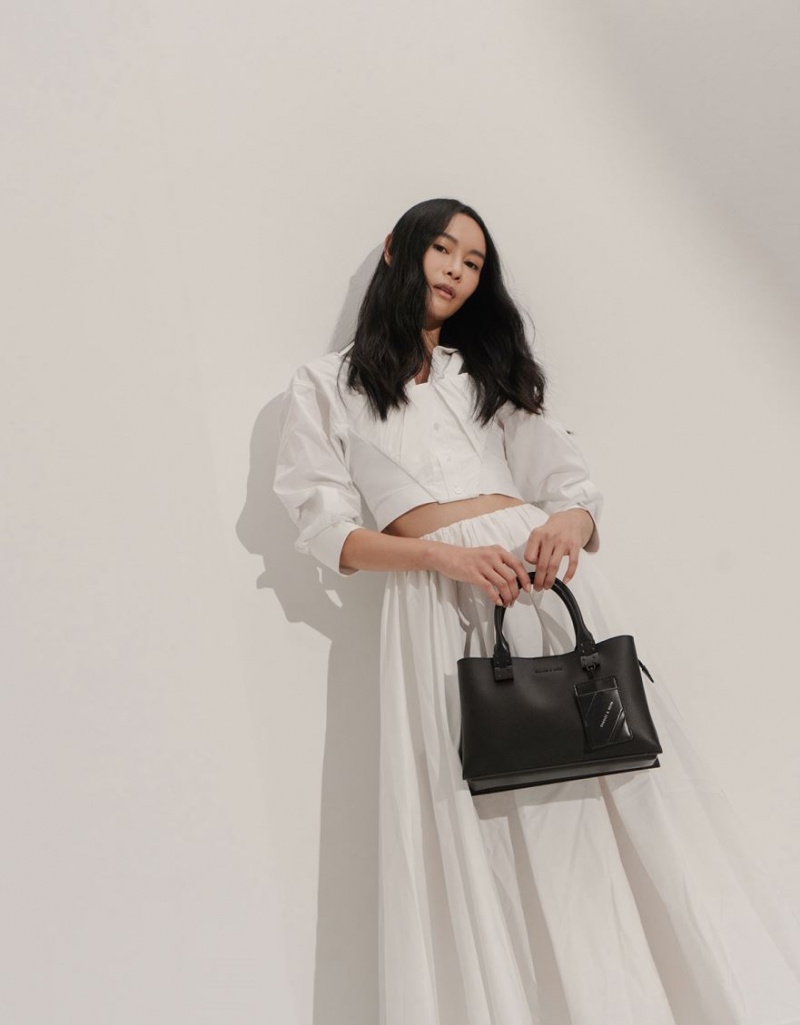 τσάντεσ tote Charles And Keith Double Top Handle Structured μαυρα | 03976-CZST