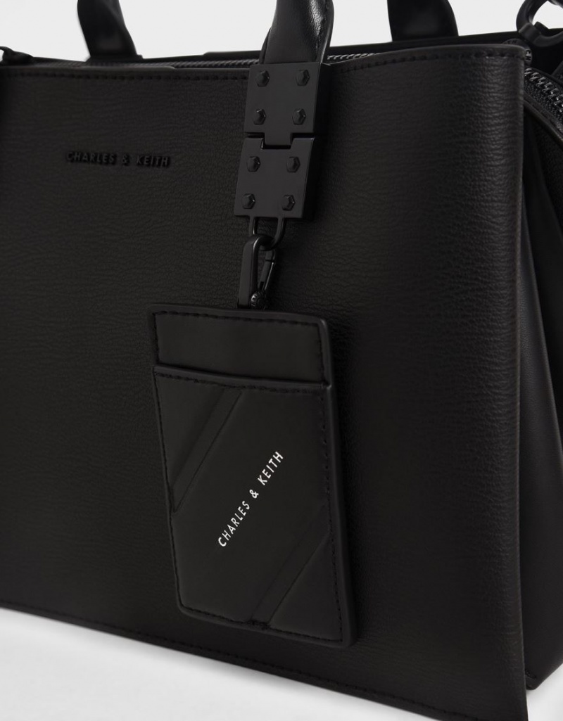 τσάντεσ tote Charles And Keith Double Top Handle Structured μαυρα | 03976-CZST