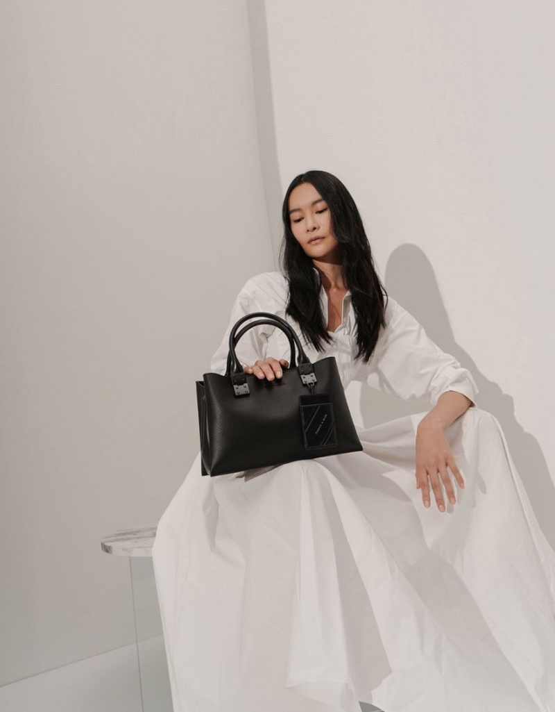 τσάντεσ tote Charles And Keith Double Top Handle Structured μαυρα | 03976-CZST