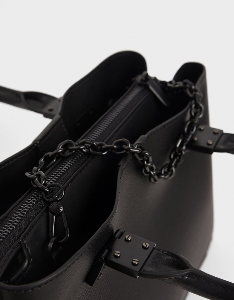 τσάντεσ tote Charles And Keith Double Top Handle Structured μαυρα | 03976-CZST