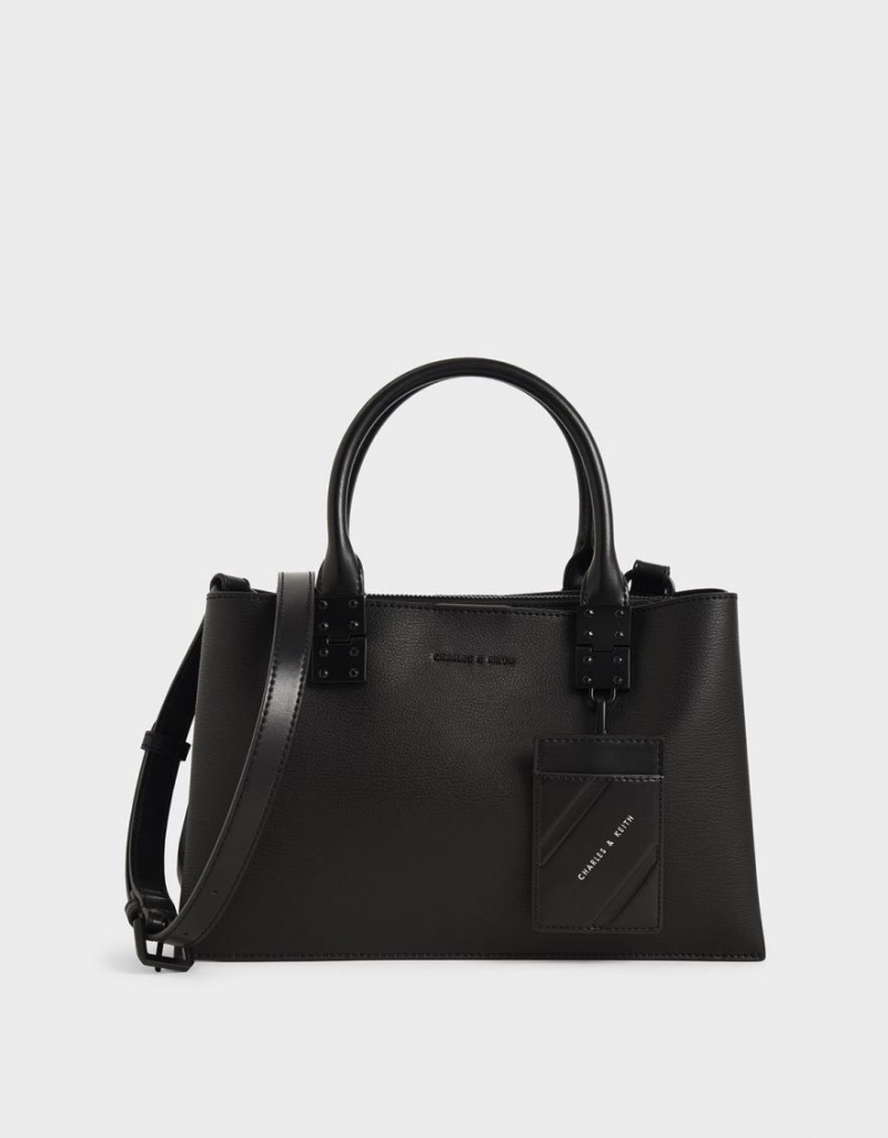 τσάντεσ tote Charles And Keith Double Top Handle Structured μαυρα | 03976-CZST