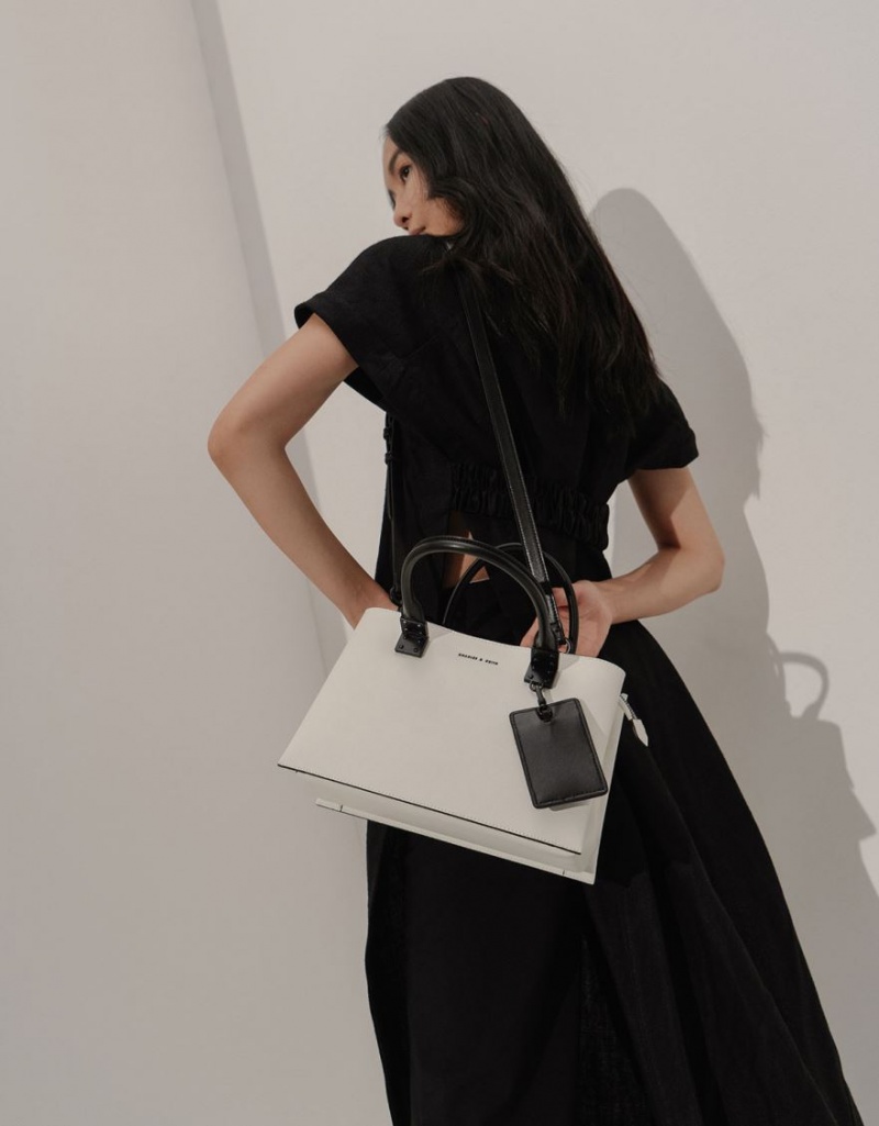 τσάντεσ tote Charles And Keith Double Top Handle Structured ασπρα | 71483-FXDC