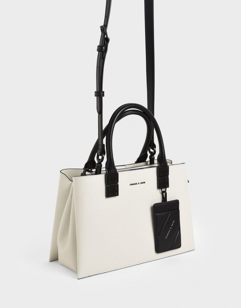 τσάντεσ tote Charles And Keith Double Top Handle Structured ασπρα | 71483-FXDC