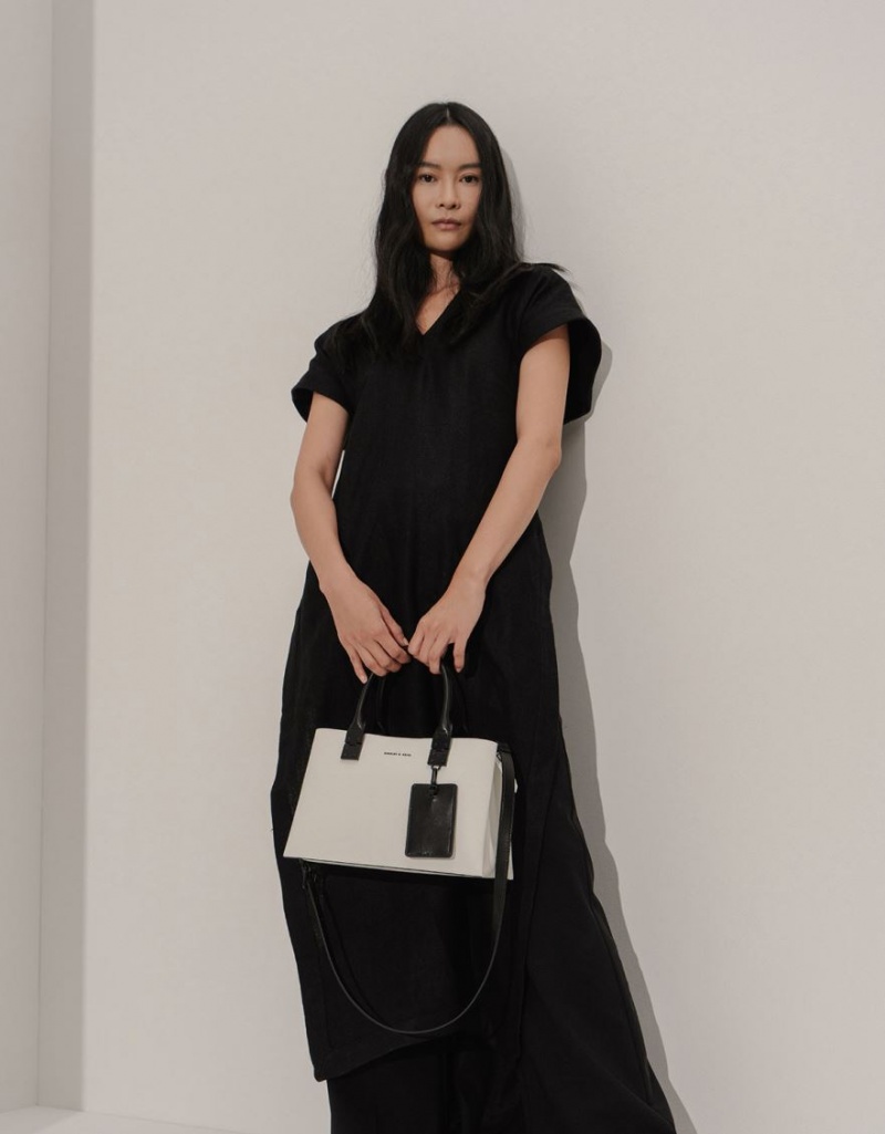 τσάντεσ tote Charles And Keith Double Top Handle Structured ασπρα | 71483-FXDC