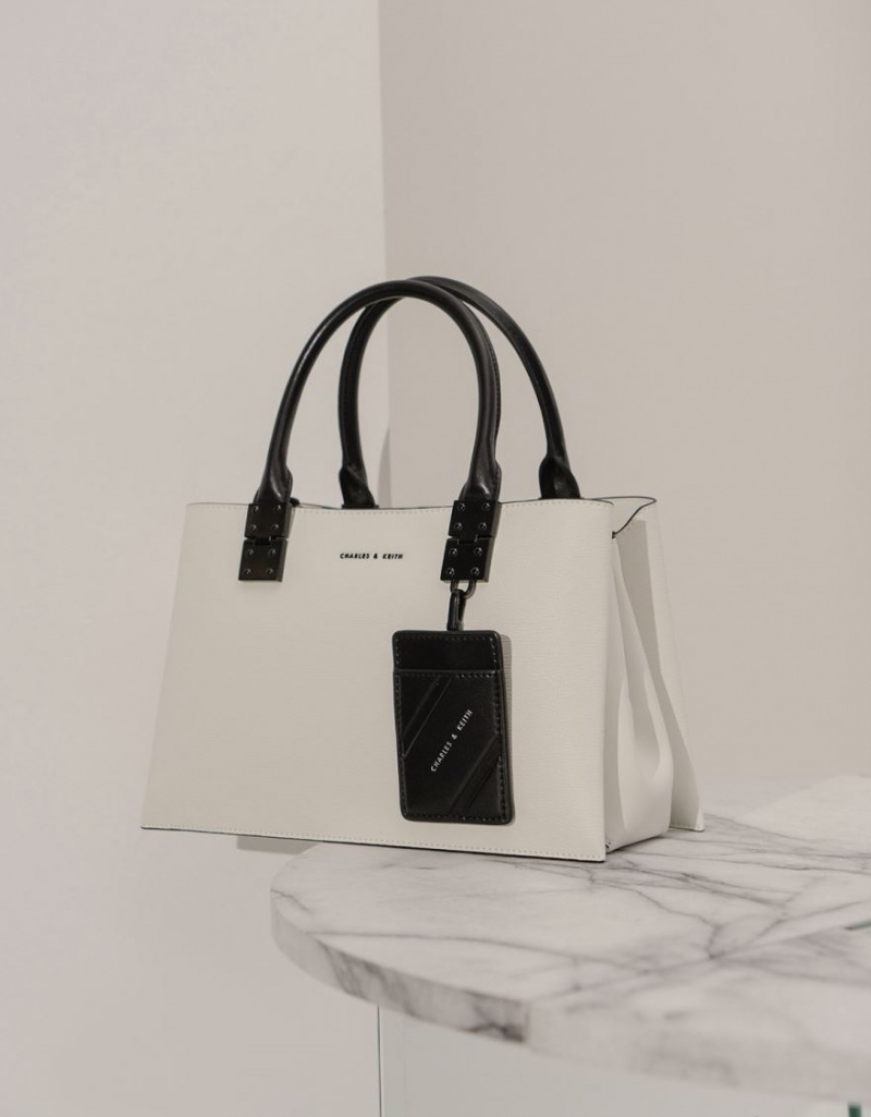 τσάντεσ tote Charles And Keith Double Top Handle Structured ασπρα | 71483-FXDC