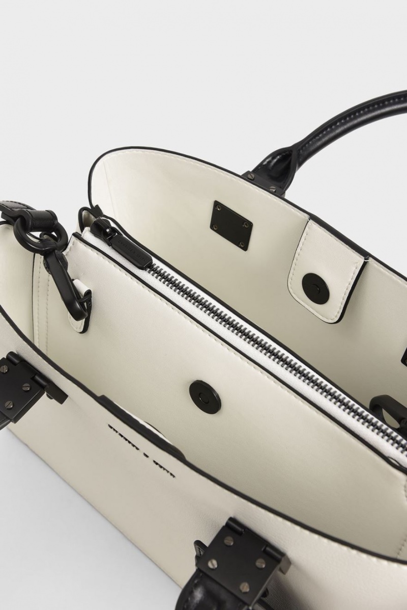 τσάντεσ tote Charles And Keith Double Top Handle Structured ασπρα | 71483-FXDC