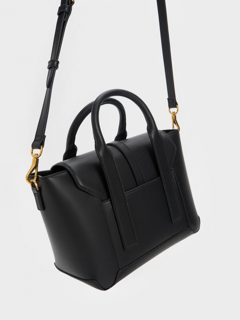 τσάντεσ tote Charles And Keith Dua Buckled Trapeze μαυρα | 93401-QCVB