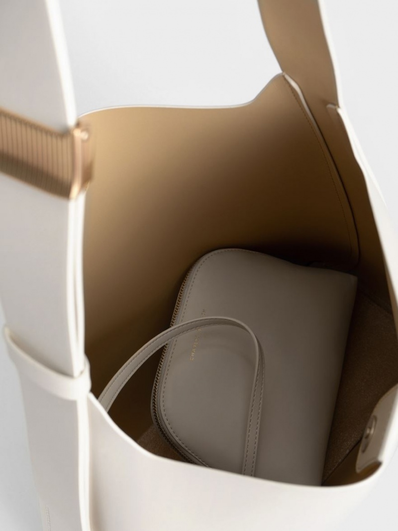 τσάντεσ tote Charles And Keith Edna κρέμα | 58206-MFNB