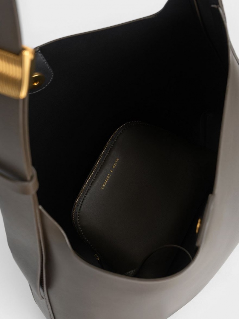 τσάντεσ tote Charles And Keith Edna σκούρο καφε | 01584-MHPY