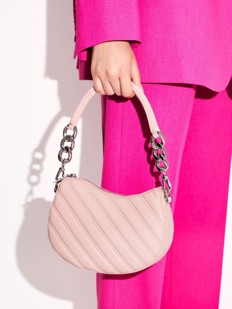 τσάντεσ tote Charles And Keith Freja Curved Panelled ανοιχτο ροζ | 27581-UJBK