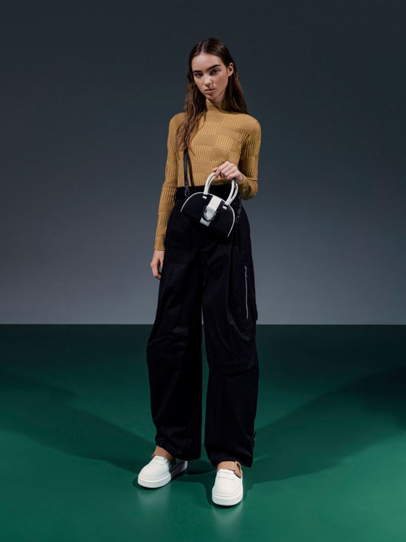 τσάντεσ tote Charles And Keith Gabine Two-Tone δερματινα Bowling μαυρα | 27659-UINV