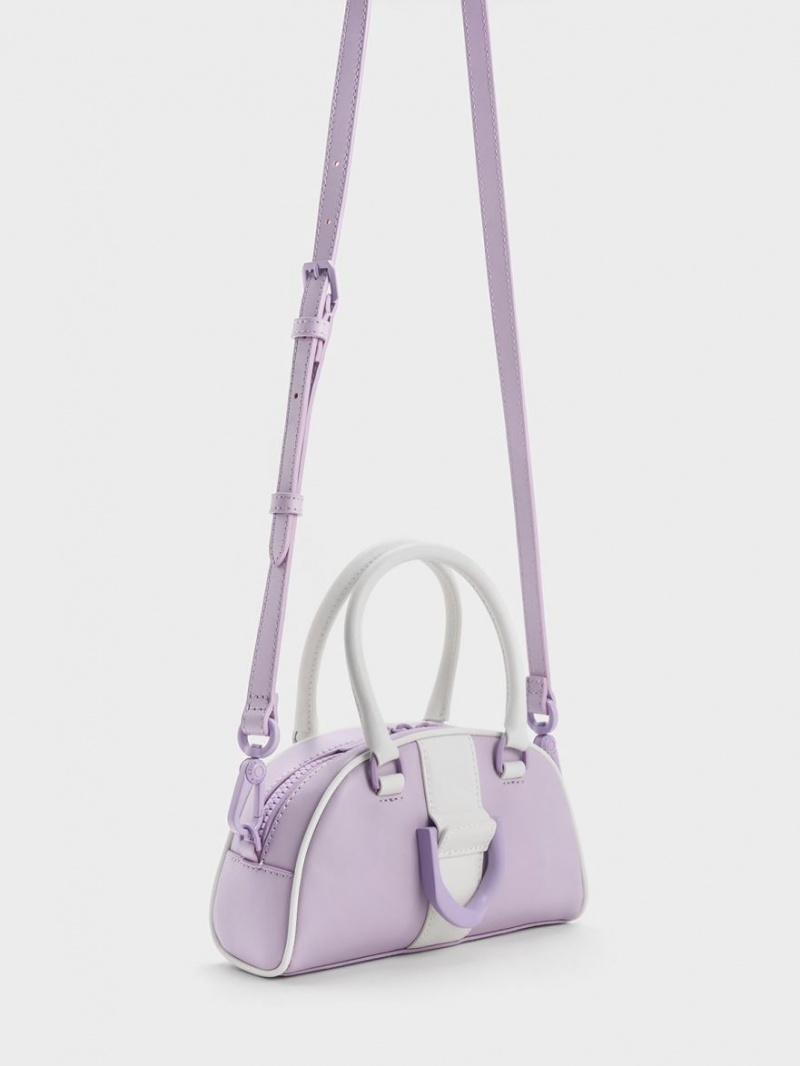 τσάντεσ tote Charles And Keith Gabine Two-Tone δερματινα Bowling μωβ | 84597-FVAY