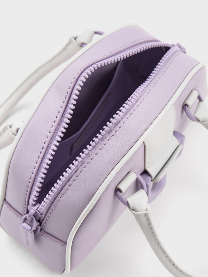 τσάντεσ tote Charles And Keith Gabine Two-Tone δερματινα Bowling μωβ | 84597-FVAY