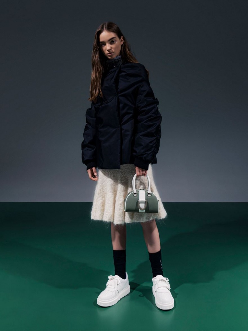 τσάντεσ tote Charles And Keith Gabine Two-Tone δερματινα Bowling Ελιά | 20348-DZCH