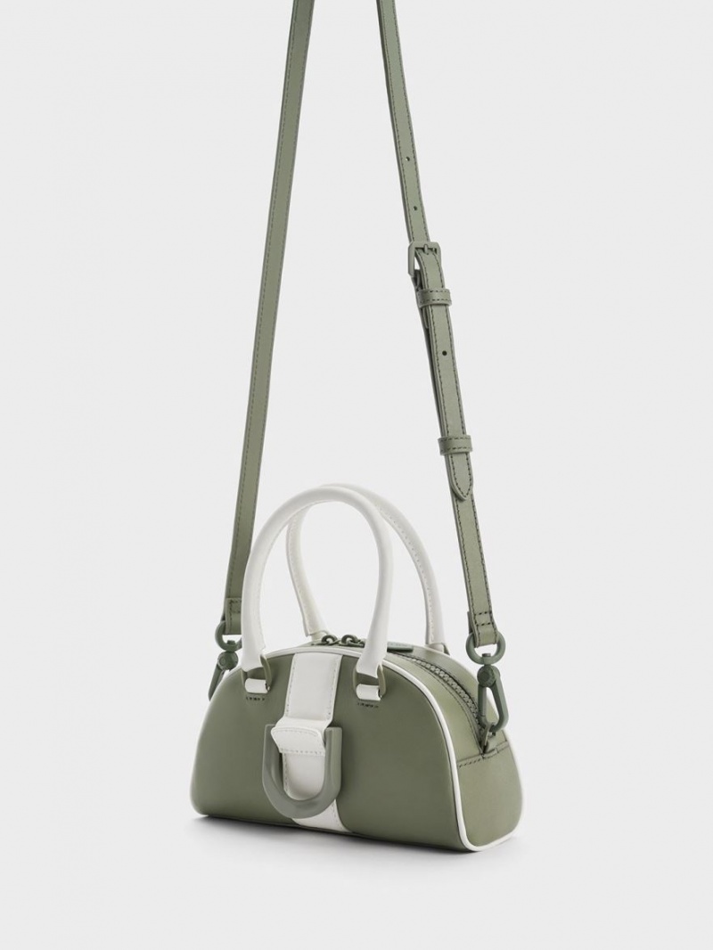 τσάντεσ tote Charles And Keith Gabine Two-Tone δερματινα Bowling Ελιά | 20348-DZCH