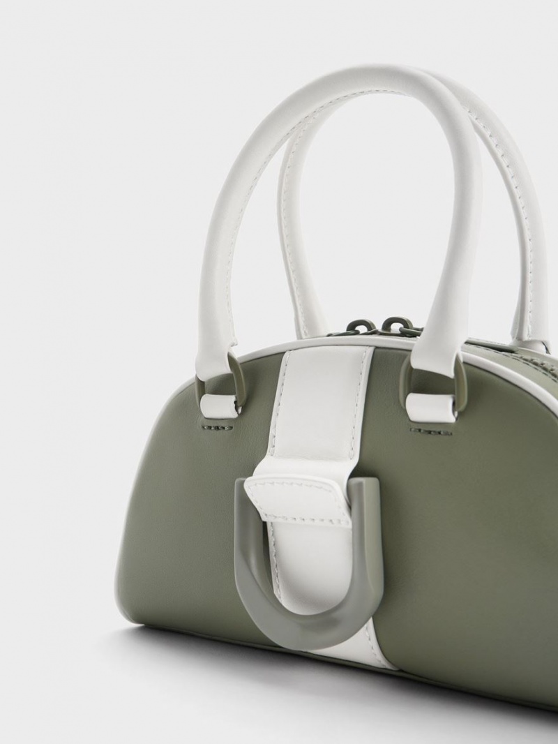 τσάντεσ tote Charles And Keith Gabine Two-Tone δερματινα Bowling Ελιά | 20348-DZCH