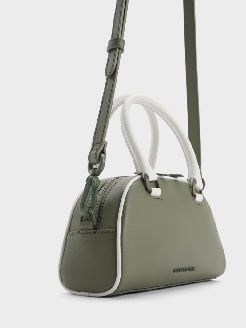 τσάντεσ tote Charles And Keith Gabine Two-Tone δερματινα Bowling Ελιά | 20348-DZCH