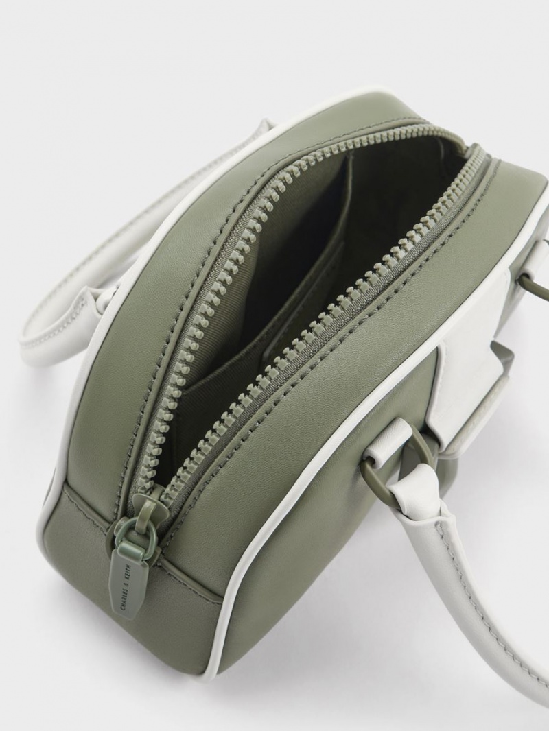τσάντεσ tote Charles And Keith Gabine Two-Tone δερματινα Bowling Ελιά | 20348-DZCH
