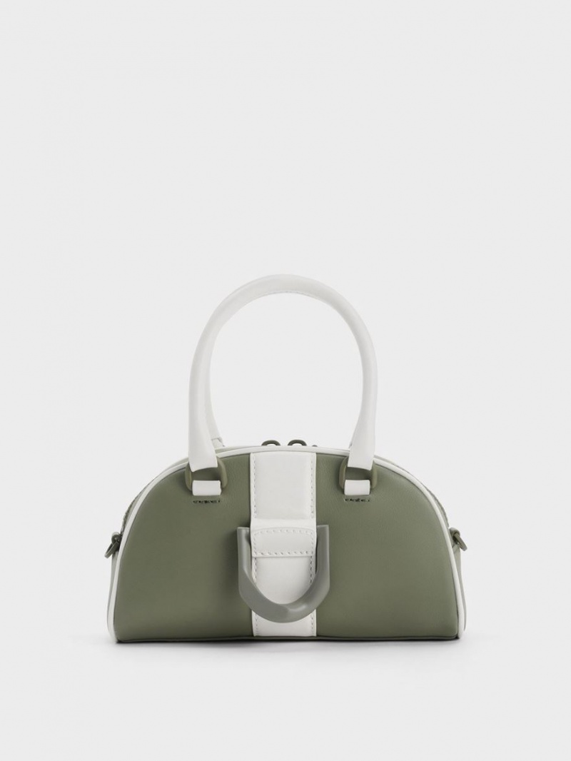 τσάντεσ tote Charles And Keith Gabine Two-Tone δερματινα Bowling Ελιά | 20348-DZCH