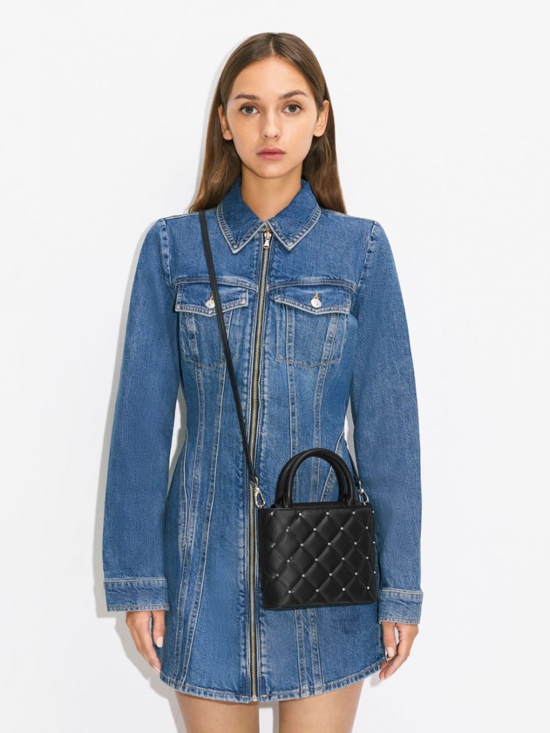 τσάντεσ tote Charles And Keith Gem-Embellished Με Επένδυση μαυρα | 13657-OSFW